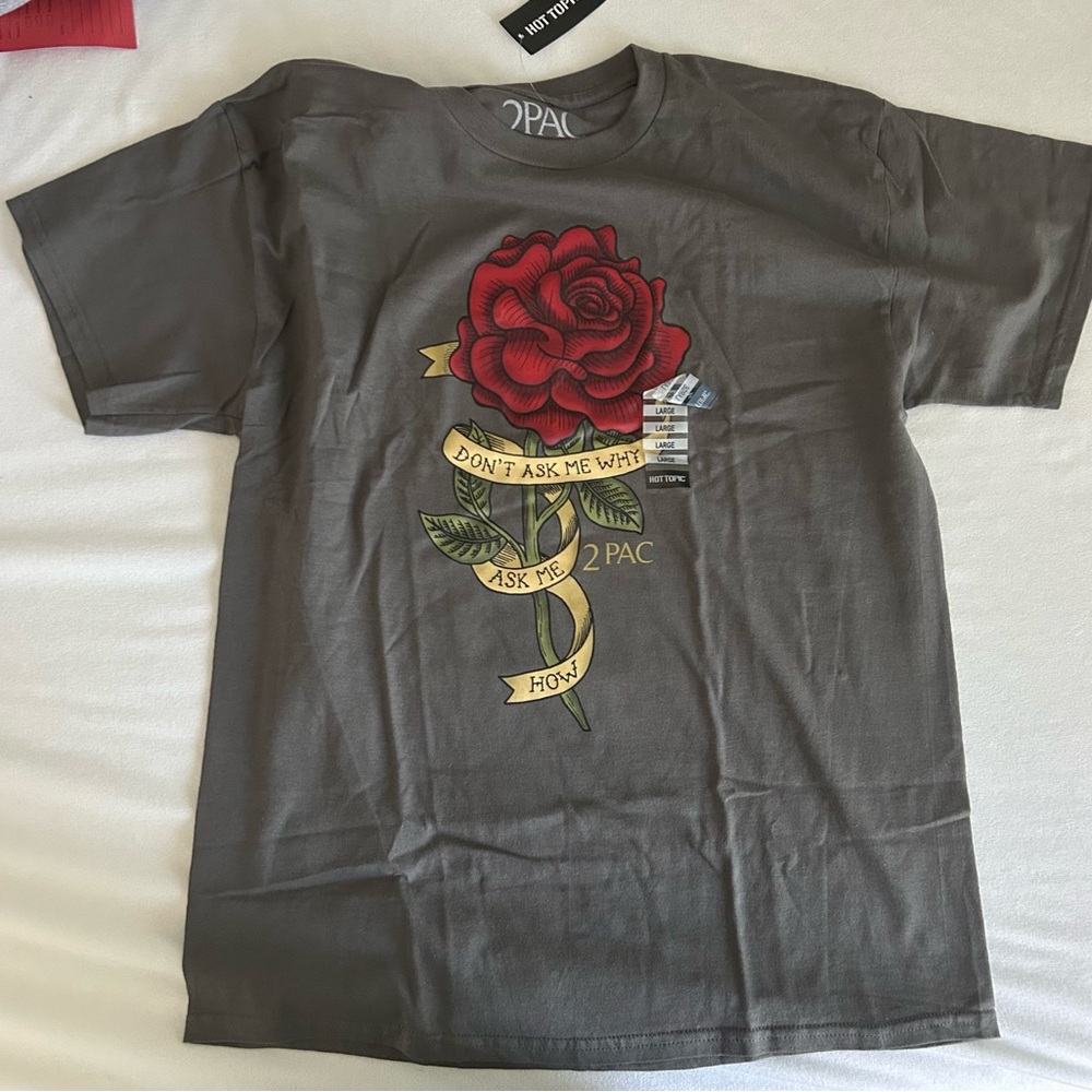 Gray T-Shirt with Red Rose Design